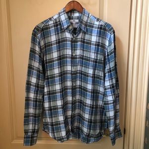 Inis Meáin Blue Plaid Linen Shirt, Size M